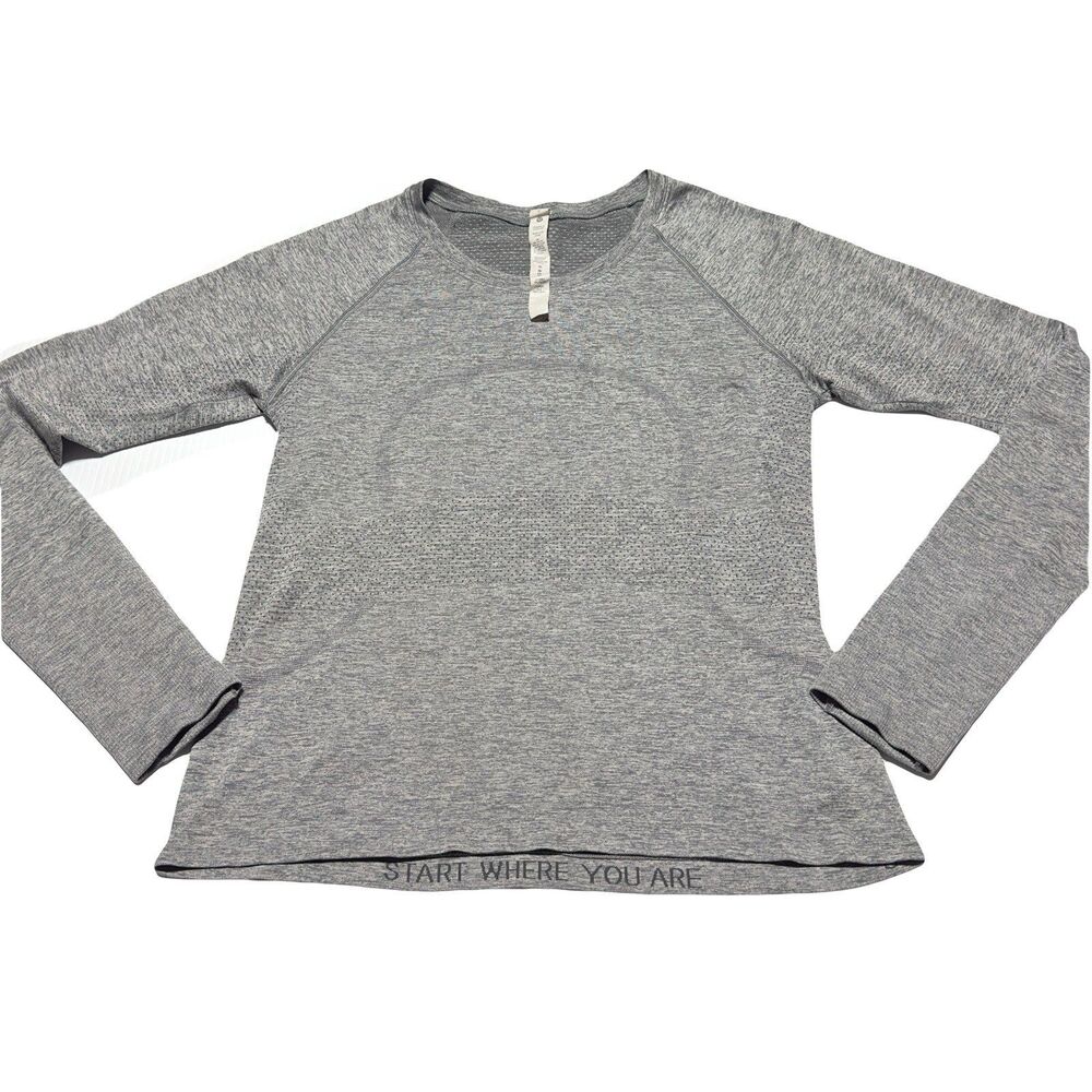 Lululemon Swiftly Tech Long Sleeve Crew Heathered Grey Running Top Thumbholes 8
